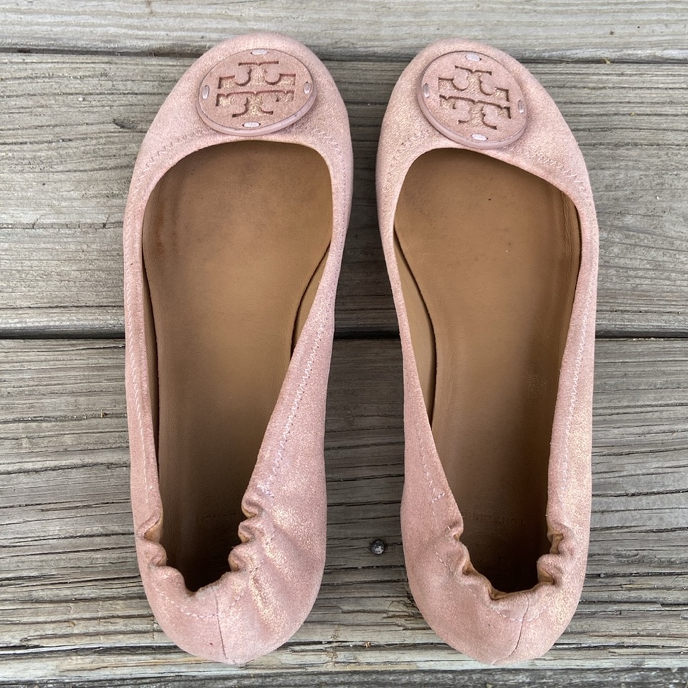 Tory Burch Minnie Travel Ballet Flats in Rose Gold Suede Women's Size 9 - Picture 4 of 10